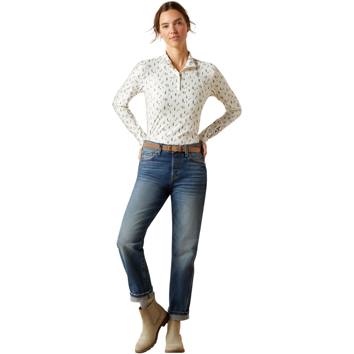 2025 Ariat Femmes Lowell 3.0 1/4 Zip Sous-couche 10062637 - Forest Horses